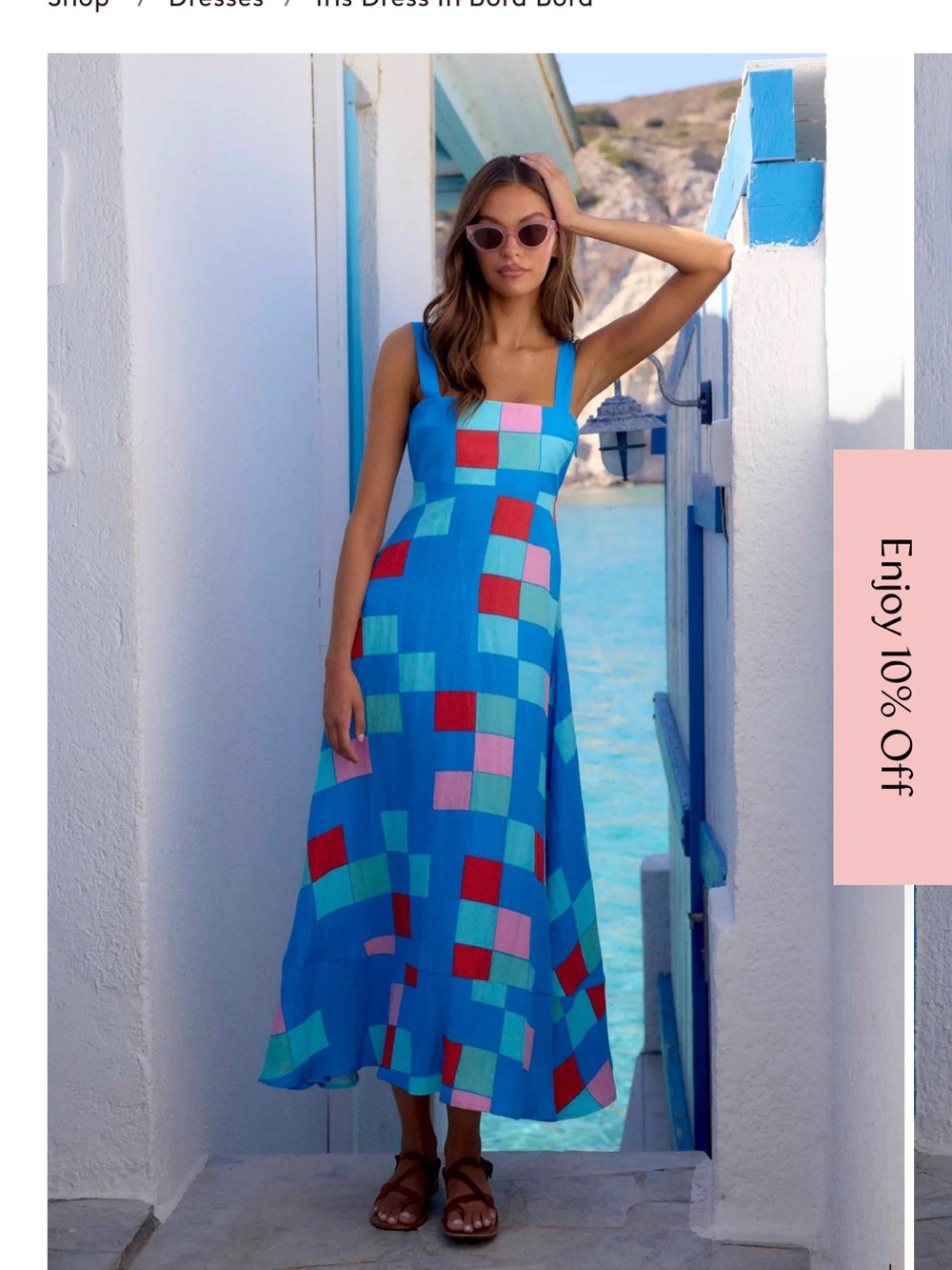 Mister Zimi Blue Geometric Maxi Dress with Pink and Red Accents